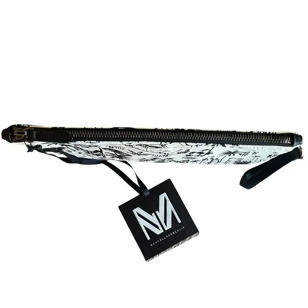 MARCELL VON BERLIN Los Angeles At Night Black Cream Wristlet Clutch Bag Italy